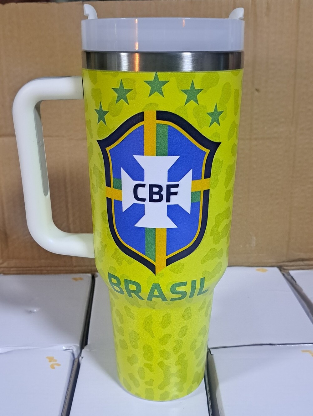Brasil CBF Travel Tumbler - Neon Yellow with Blue Crest